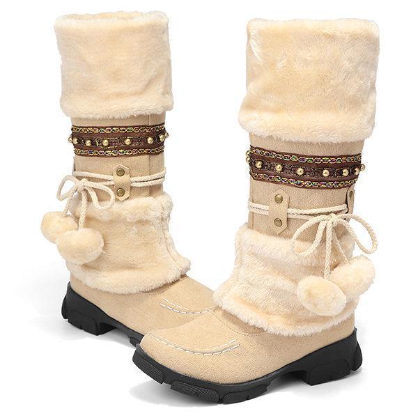 Large Size   Rhinestone Slip On Mid Calf Warm Knight Boots