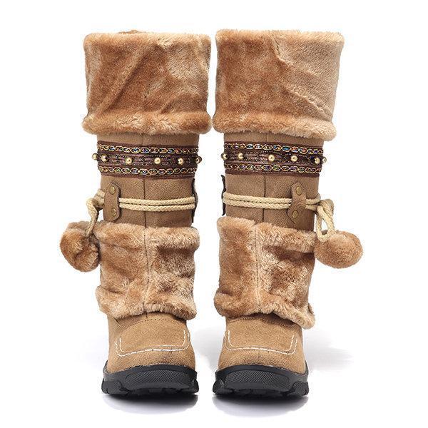 Large Size   Rhinestone Slip On Mid Calf Warm Knight Boots