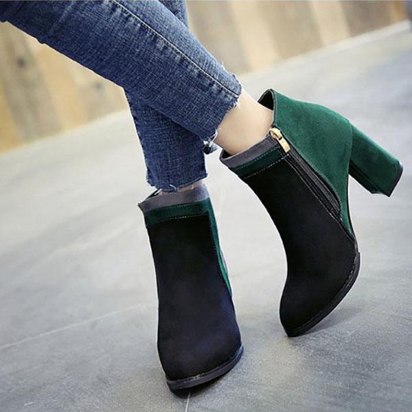 Chain Contrast Stitching  Color Block Boots