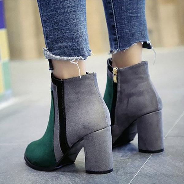 Chain Contrast Stitching  Color Block Boots