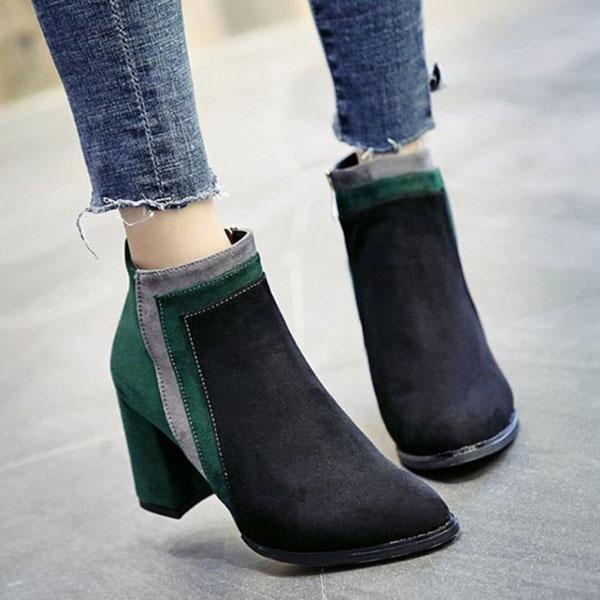 Chain Contrast Stitching  Color Block Boots