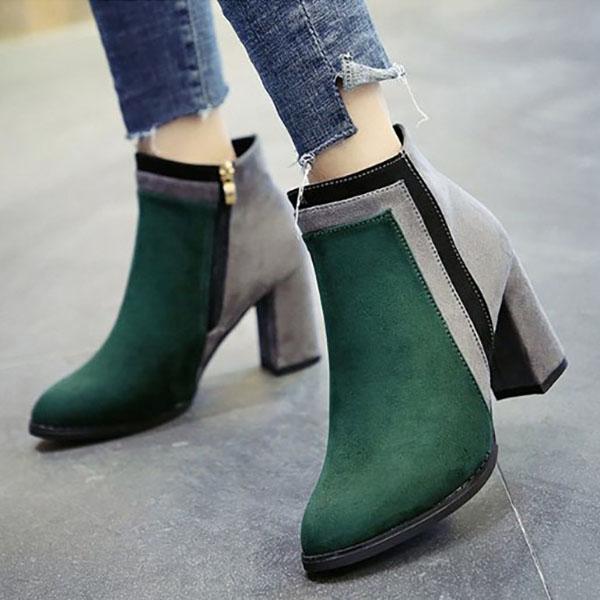 Chain Contrast Stitching  Color Block Boots