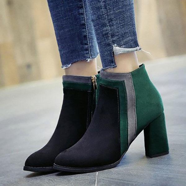 Chain Contrast Stitching  Color Block Boots