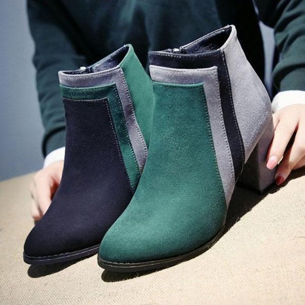 Chain Contrast Stitching  Color Block Boots