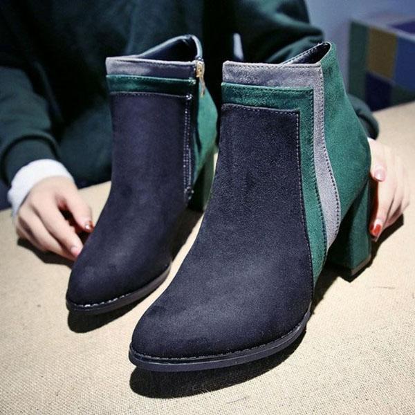 Chain Contrast Stitching  Color Block Boots