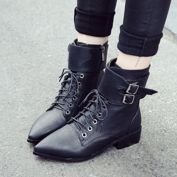 Comfortable Square Heel  Pointed Head Strappy Boots