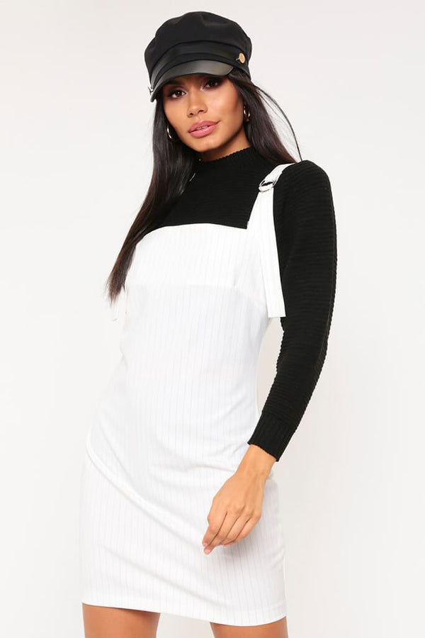 White/Black Striped Pinafore Mini Dress