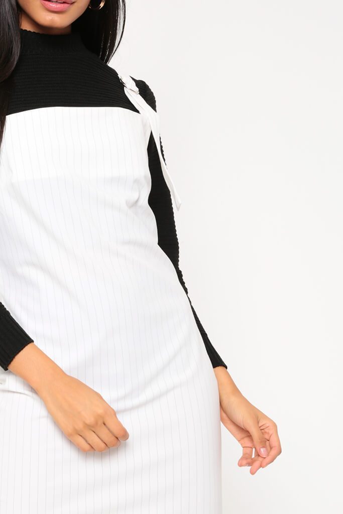 White/Black Striped Pinafore Mini Dress