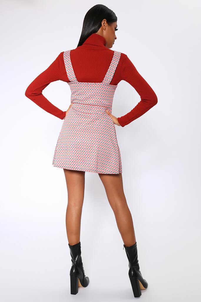 Red Button Front Pinafore Mini Dress