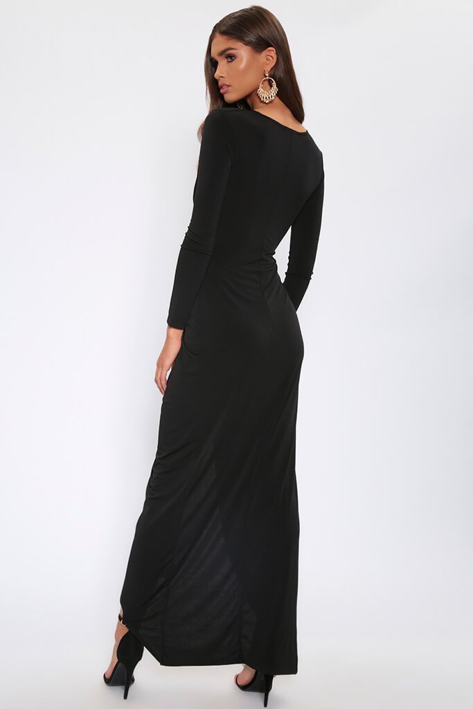 Black Knot Front Long Sleeve Maxi Dress