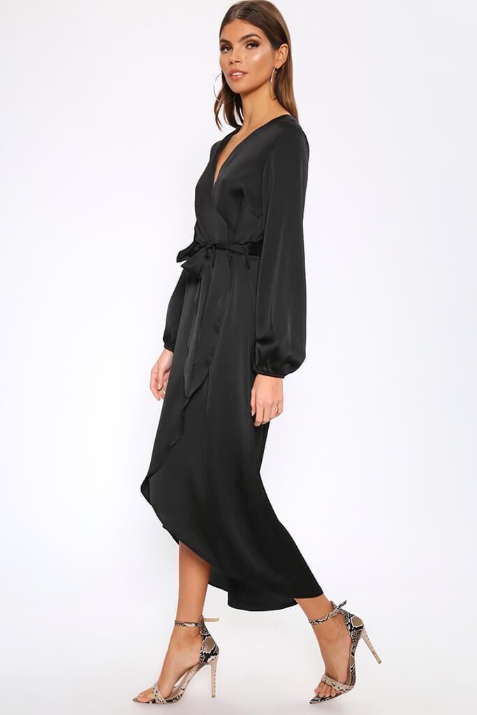 Black Satin Wrap Maxi Dress