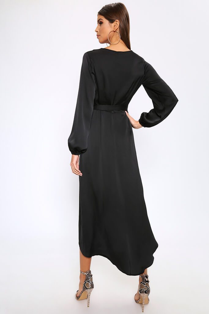 Black Satin Wrap Maxi Dress