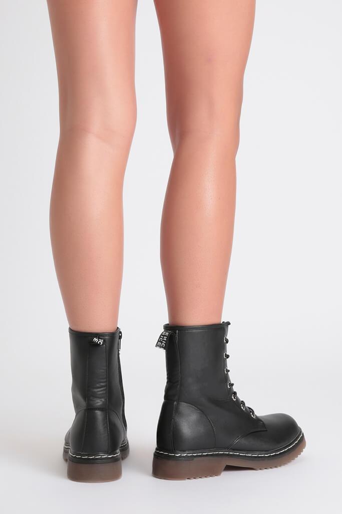 Black Chunky Military Lace Up Boots