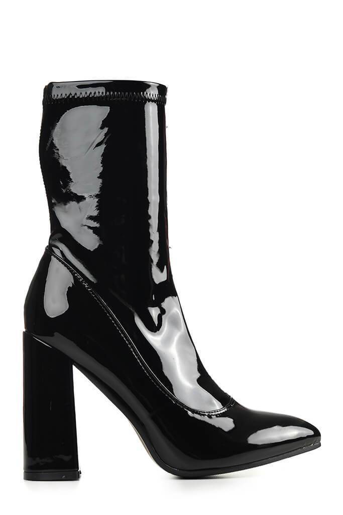 Black Patent Faux Leather Ankle Boots