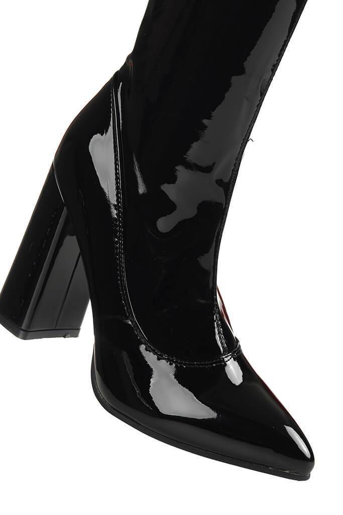 Black Patent Faux Leather Ankle Boots