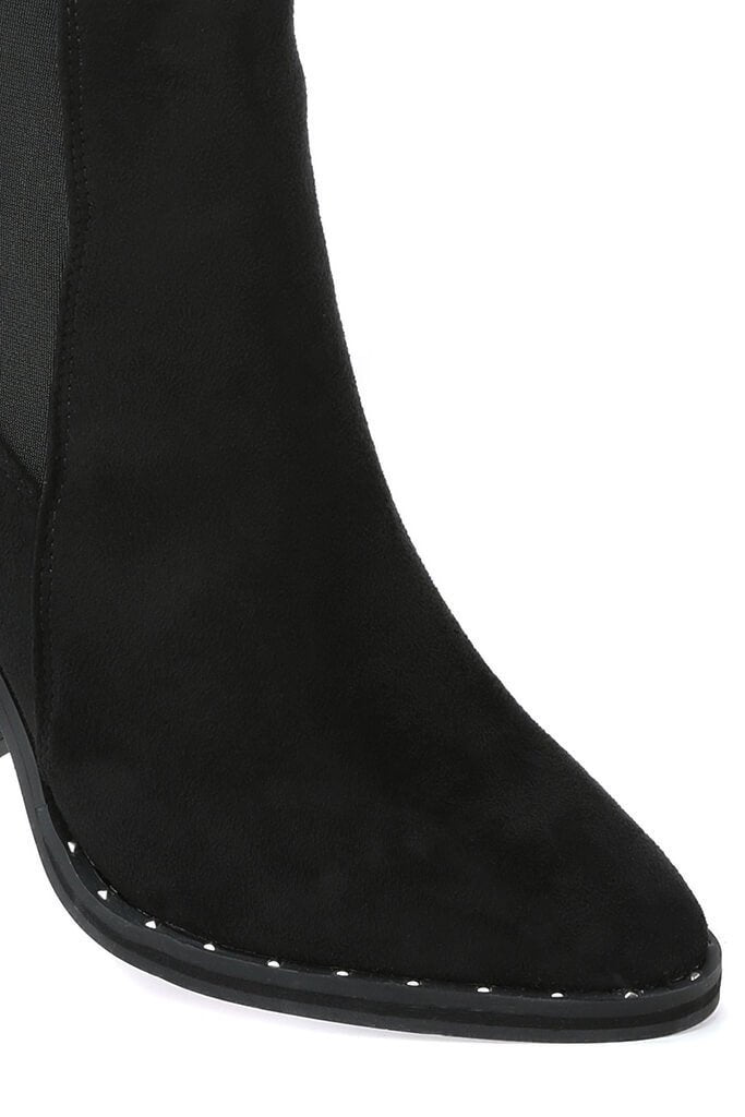 Black Suede Western Style Ankle Boots