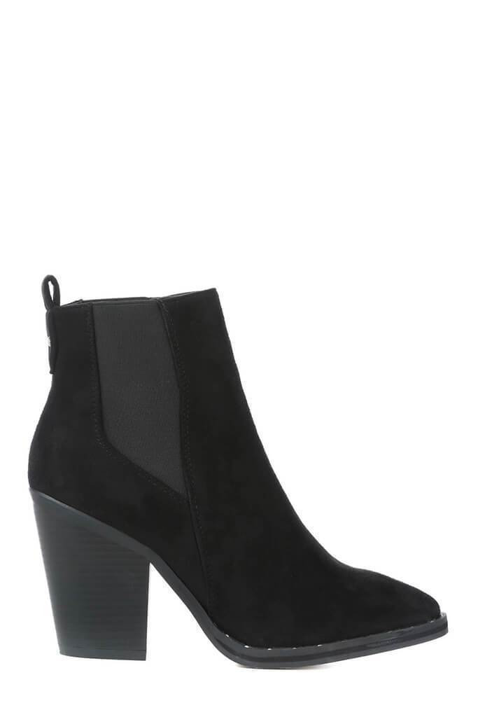 Black Suede Western Style Ankle Boots