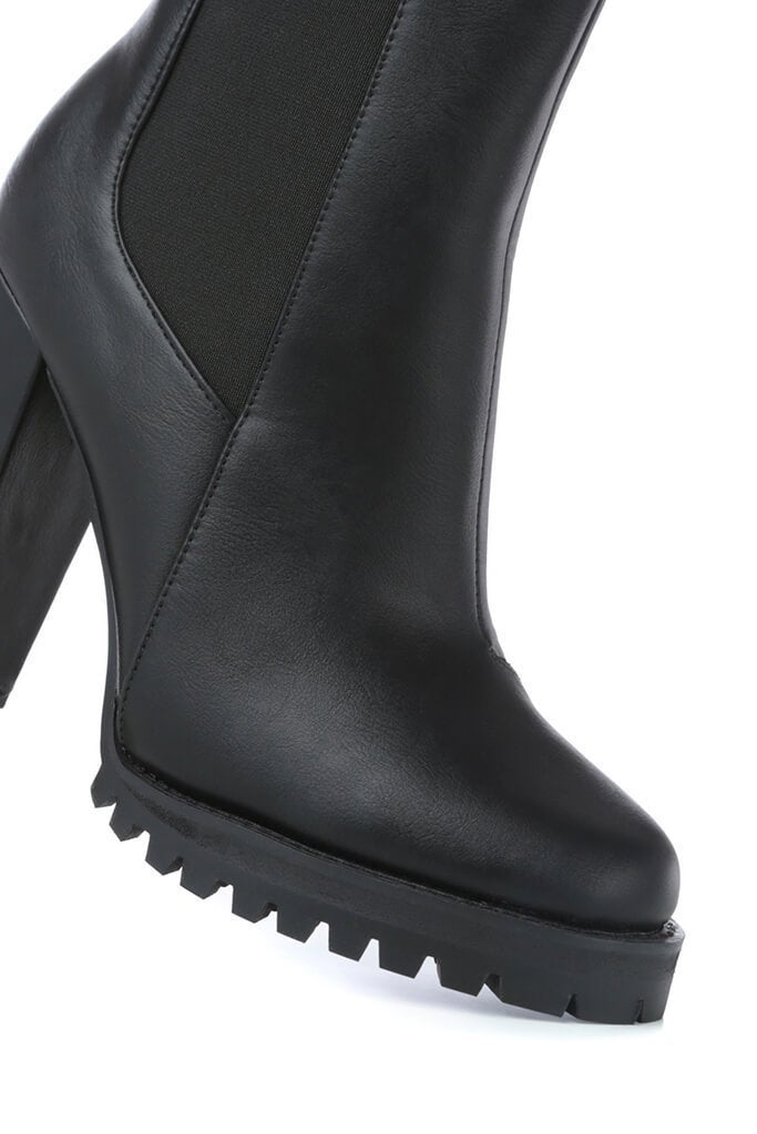 Black Faux Leather Chunky Ankle Boots