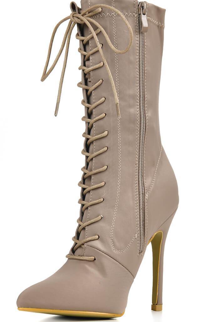 Nude Lace Up Front Sock Boots