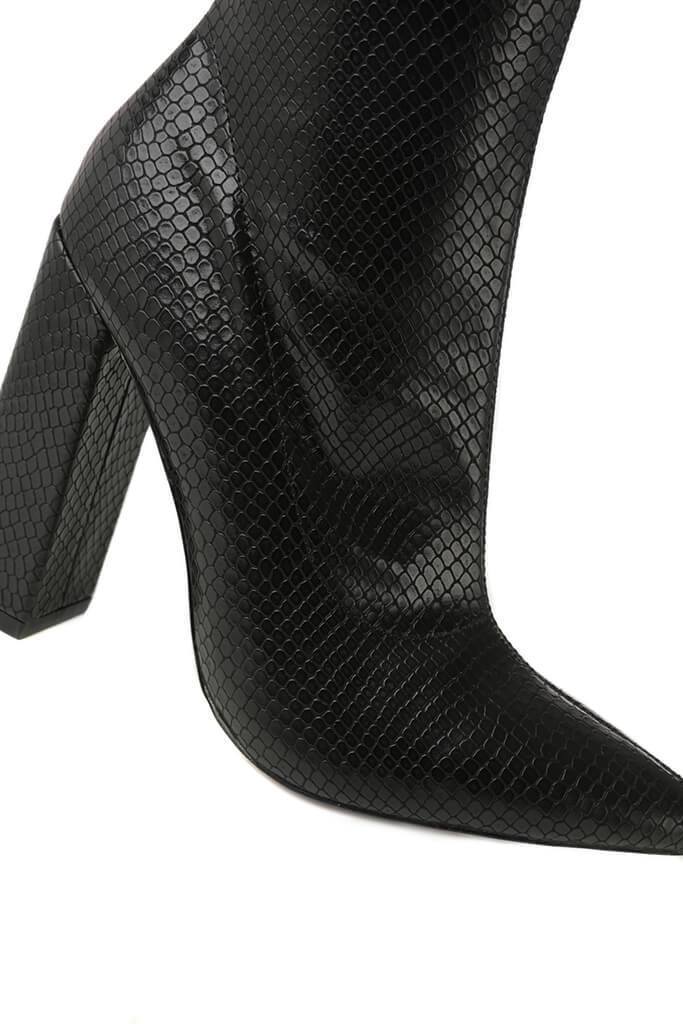 Black Croc Print Ankle Boots