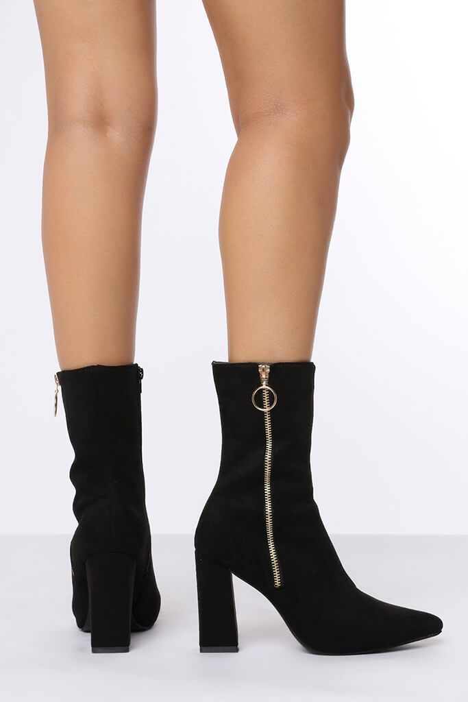 Black Suede Zip Detail Ankle Boots