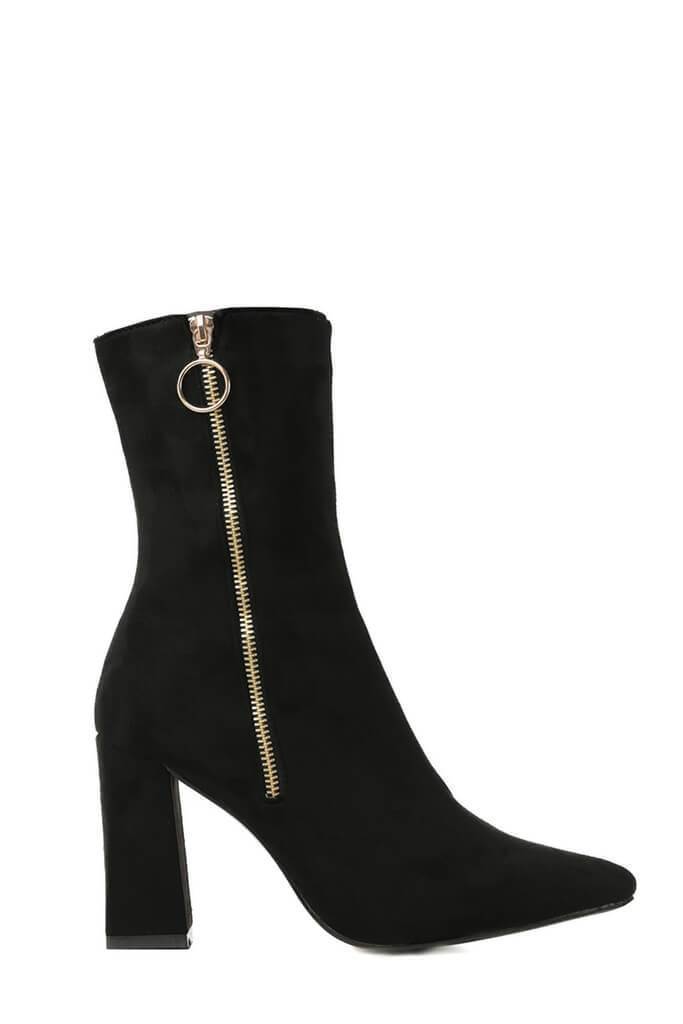 Black Suede Zip Detail Ankle Boots