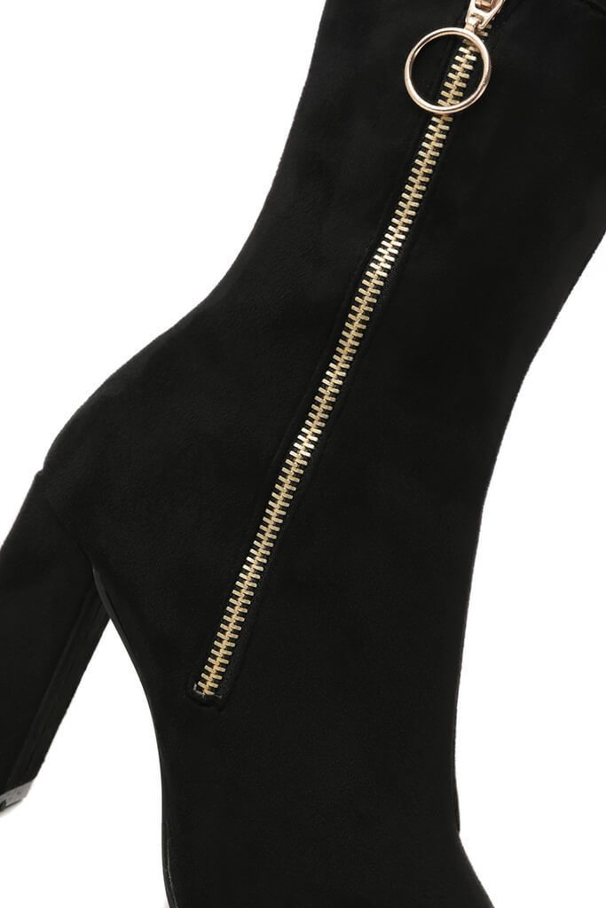 Black Suede Zip Detail Ankle Boots