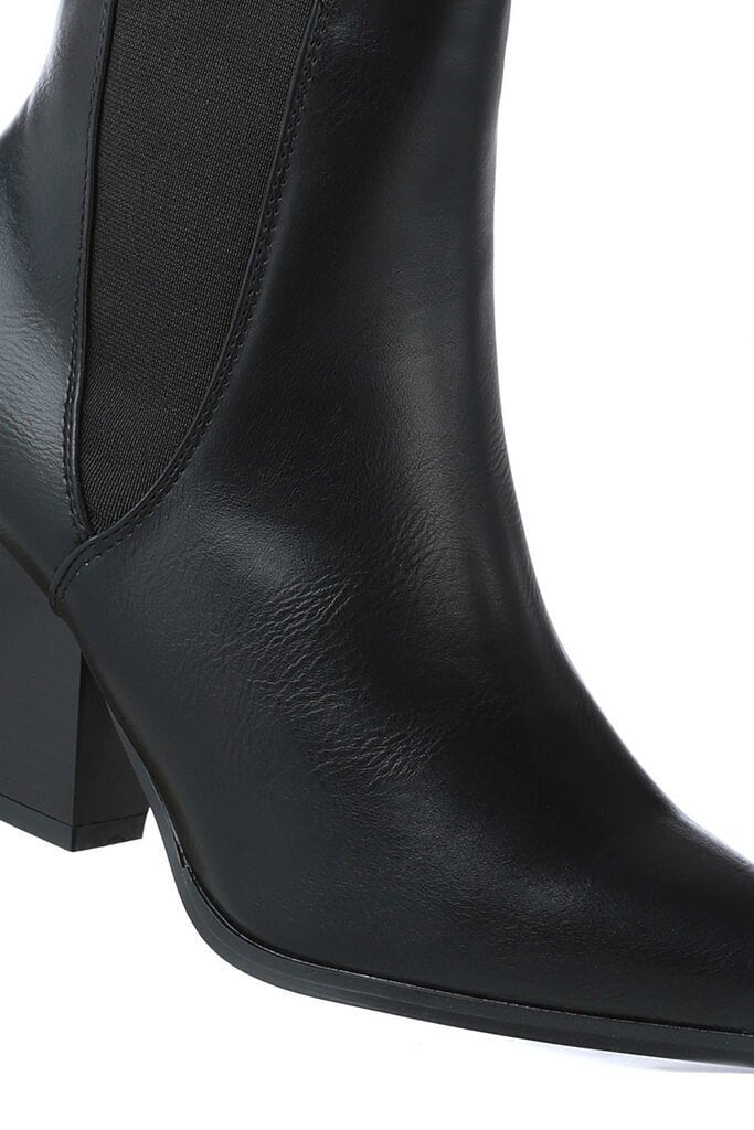 Black Faux Leather Pointed Toe Chelsea Boots