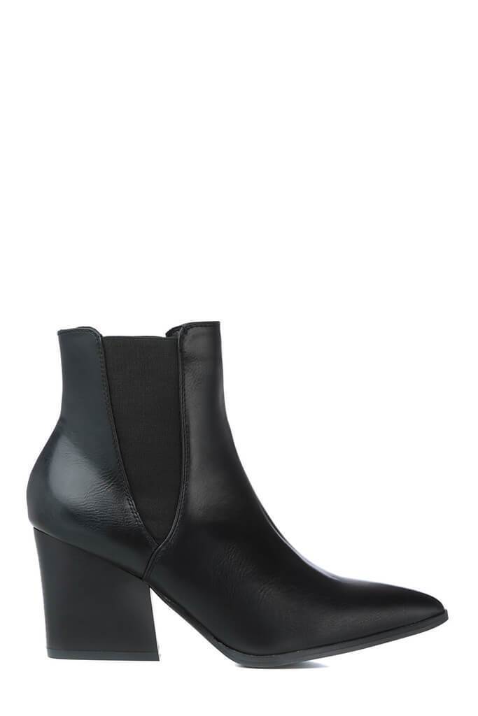 Black Faux Leather Pointed Toe Chelsea Boots