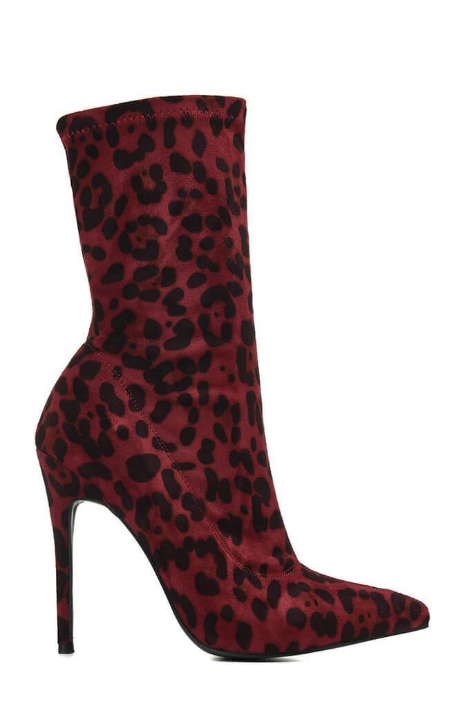 Red Leopard Print Heeled Ankle Boots