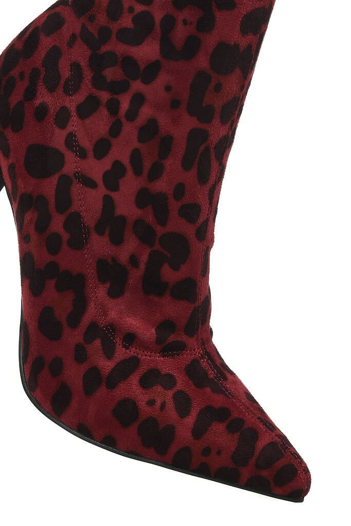 Red Leopard Print Heeled Ankle Boots