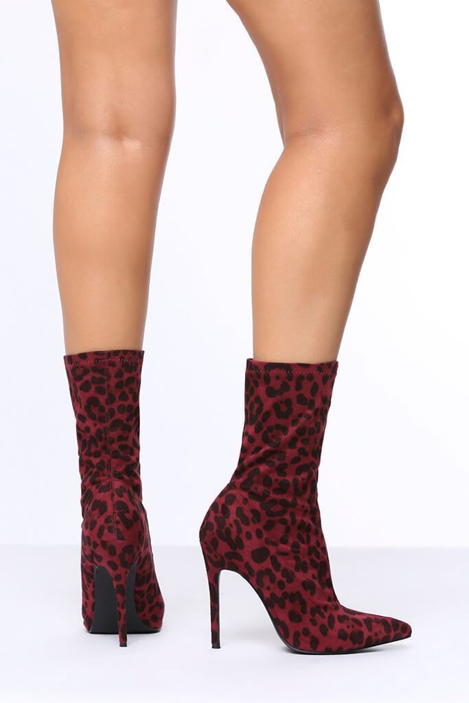 Red Leopard Print Heeled Ankle Boots