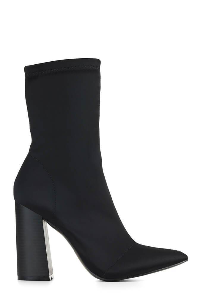 Black Suede Lycra Ankle Boots With Pointed Toe