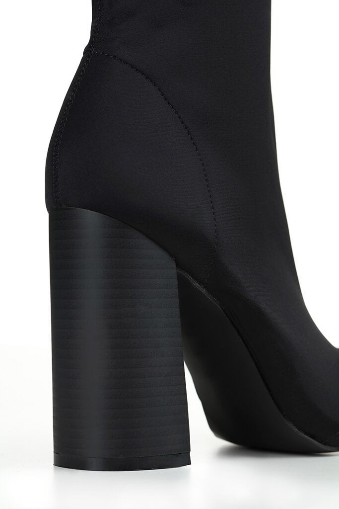 Black Suede Lycra Ankle Boots With Pointed Toe