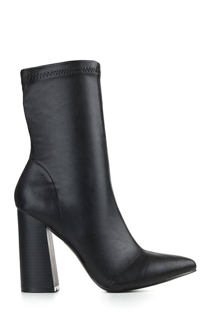 Black Faux Leather Sock Boots