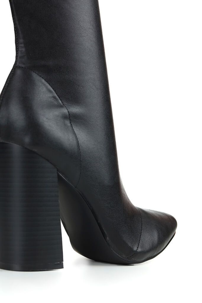 Black Faux Leather Sock Boots