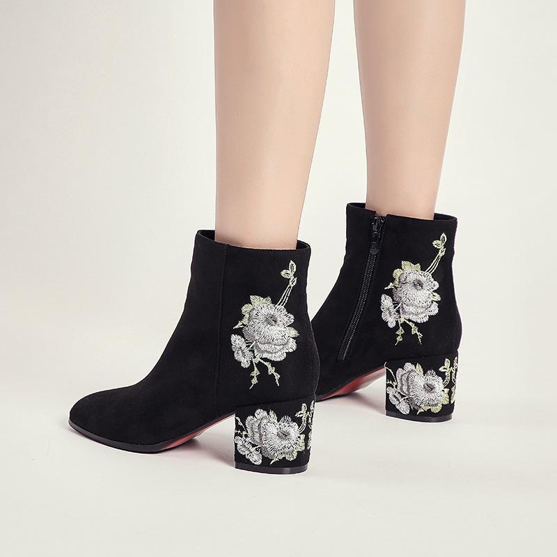 Martin boots short boots Chelsea boots national style embroidery women's shoes retro embroidered shoes thick with women's boots