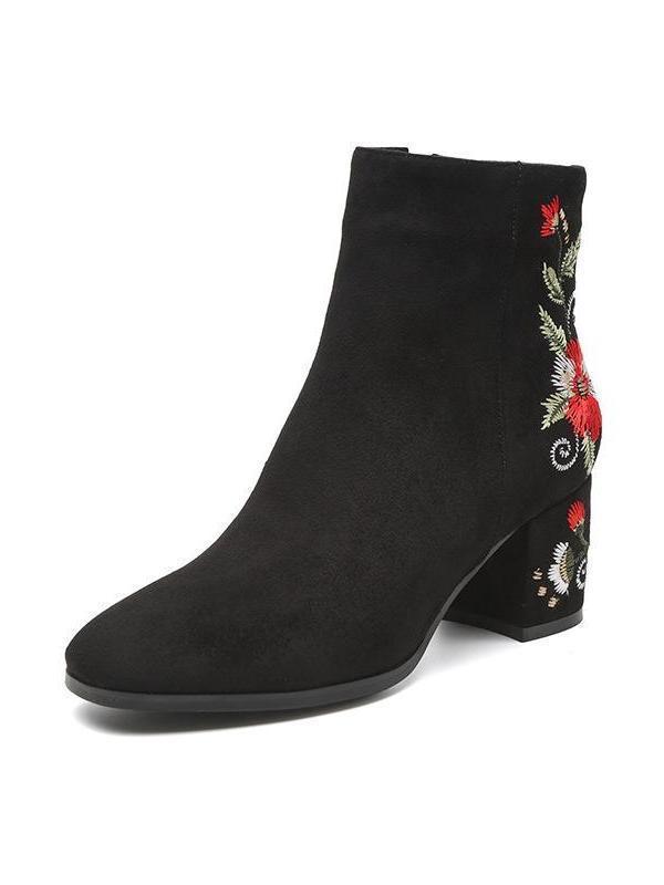 Martin boots short boots Chelsea boots national style embroidery women's shoes retro embroidered shoes thick with women's boots