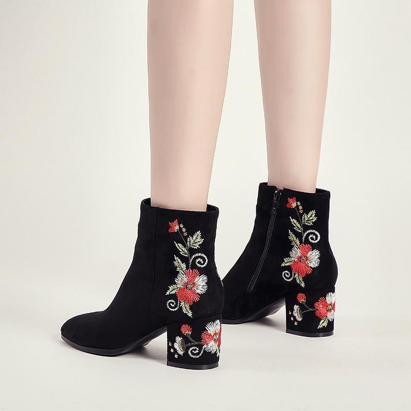 Martin boots short boots Chelsea boots national style embroidery women's shoes retro embroidered shoes thick with women's boots