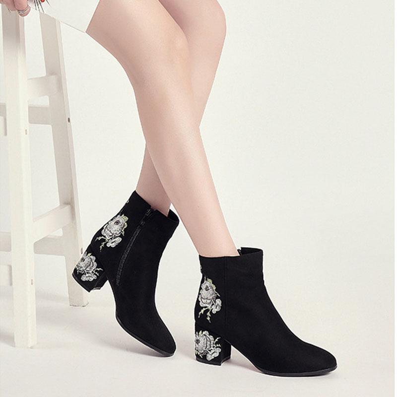 Martin boots short boots Chelsea boots national style embroidery women's shoes retro embroidered shoes thick with women's boots