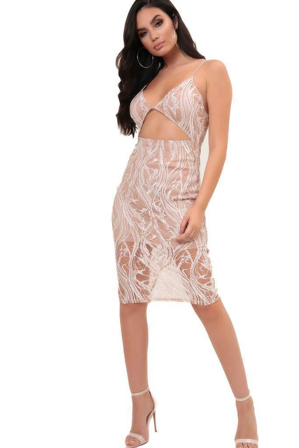 Cream Lace Overlay Midi Dress