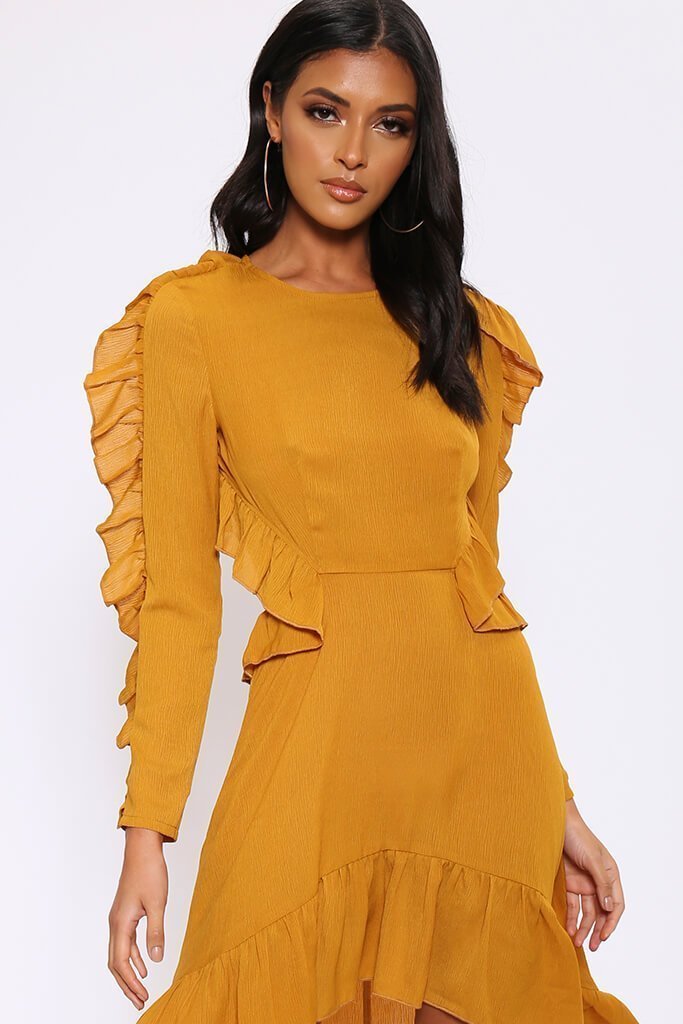 Mustard Frill High Low Skater Dress