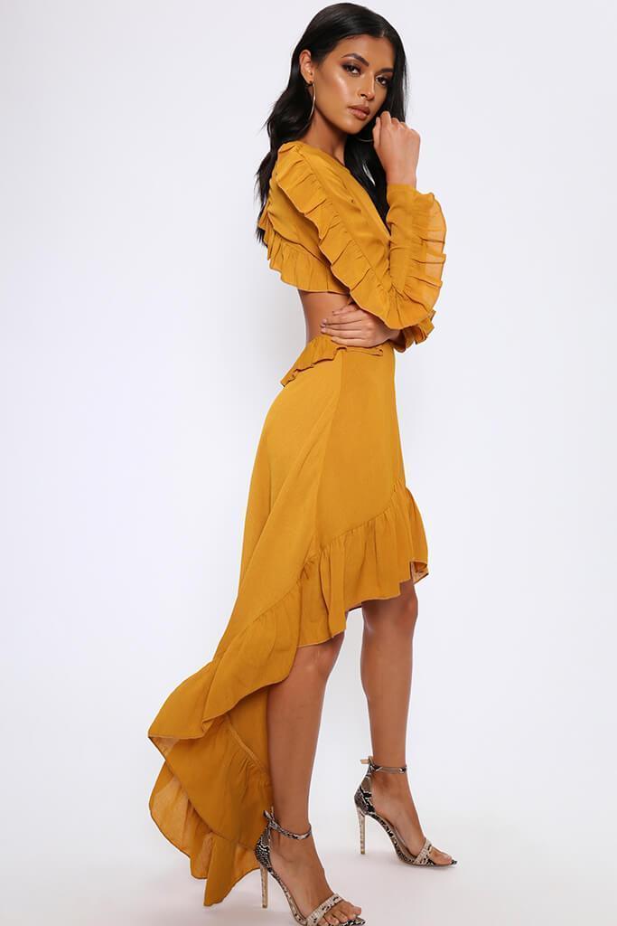 Mustard Frill High Low Skater Dress