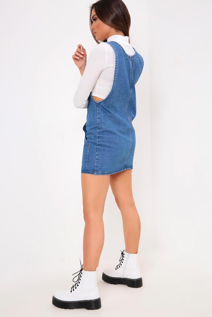 Mid Blue Utility Pocket Denim Pinafore Dress