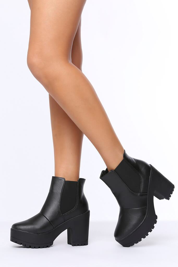 Black Chunky Cleated Sole Ankle Boots