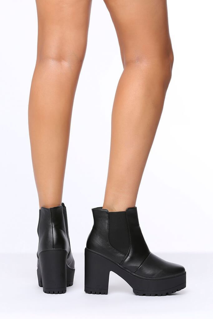 Black Chunky Cleated Sole Ankle Boots