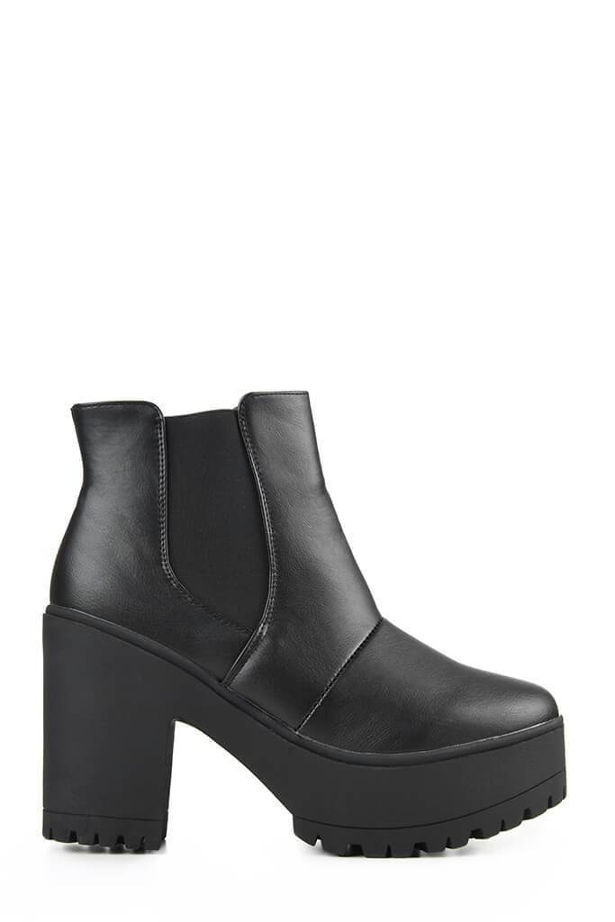 Black Chunky Cleated Sole Ankle Boots