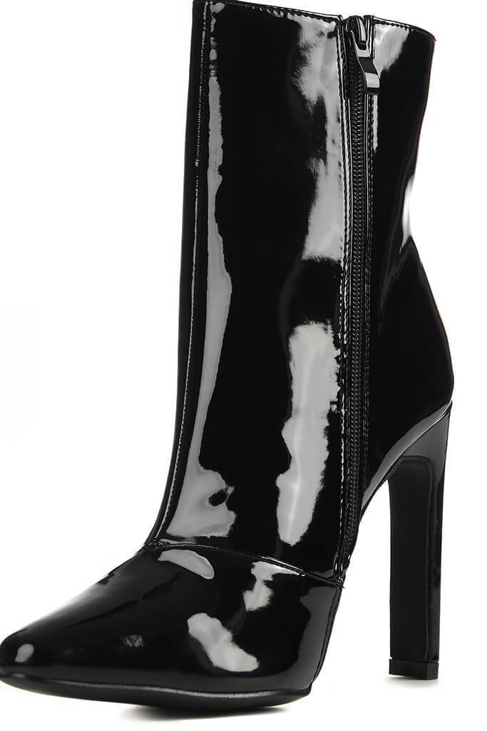 Black Patent Thin Heel Ankle Boots