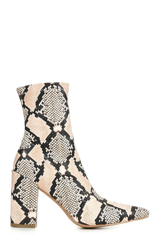 Multi Snake Print Ankle Boots With Pointed Toe