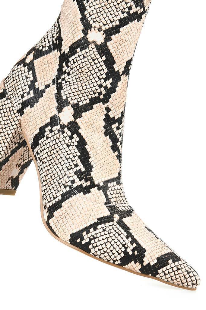 Multi Snake Print Ankle Boots With Pointed Toe